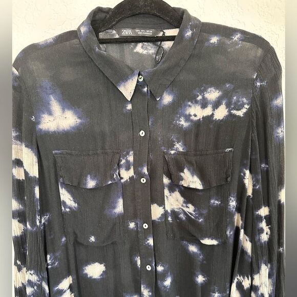 Zara black tie dye button down shirt size large - Picture 3 of 9